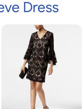 MSK Black Lace V-Neck Bell Sleeve Cocktail Dress